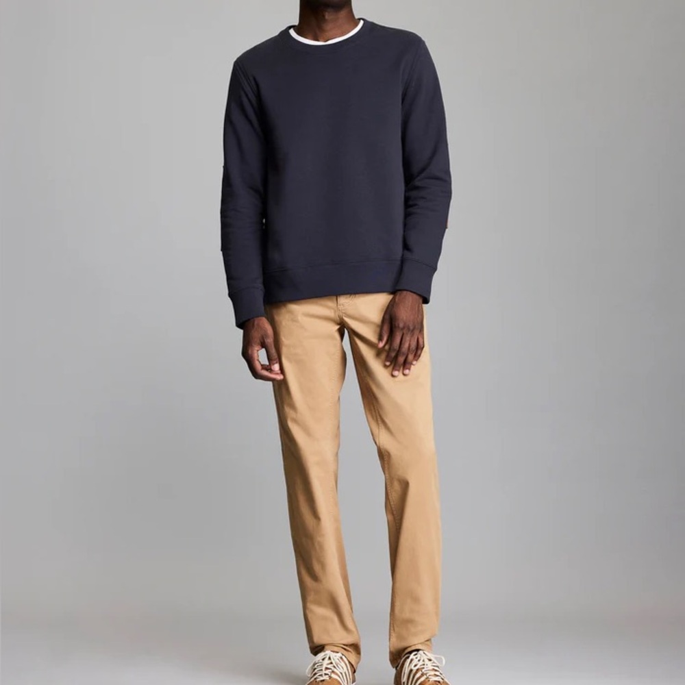 Billy Reid Men's Navy Sweater With Leather Elbows Size Large